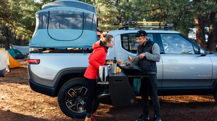 Rivian pickup with kitchen